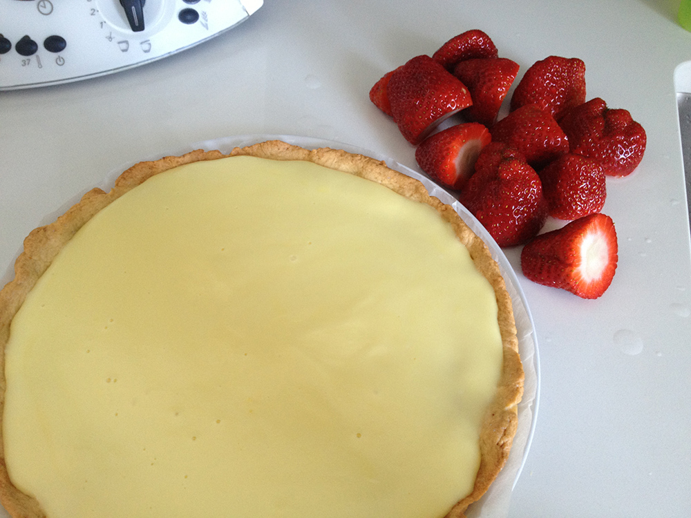 torta, crostata di fragole, crema pasticcera con il bimby