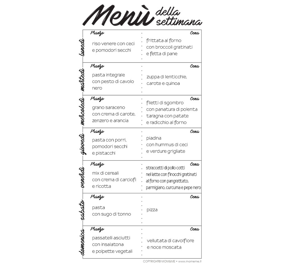 Buoni Propositi Organizzare Il Menu Settimanale Mom Me